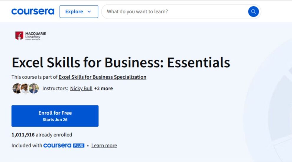 كورس Excel من Coursera