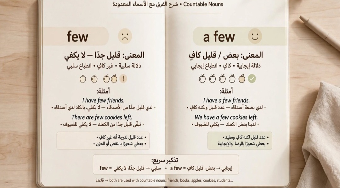 ما الفرق بين few و afew من في اللغة الإنجليزية؟